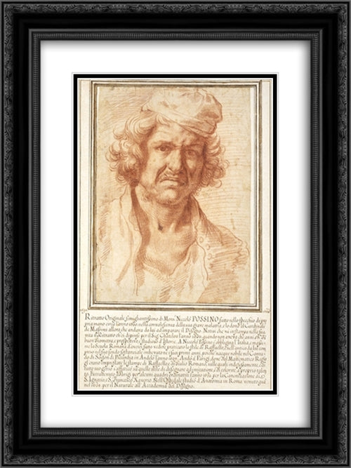 Self-portrait of Nicolas Poussin from 1630, while recovering from a serious illness 18x24 Black Ornate Wood Framed Art Print Poster with Double Matting by Poussin, Nicolas