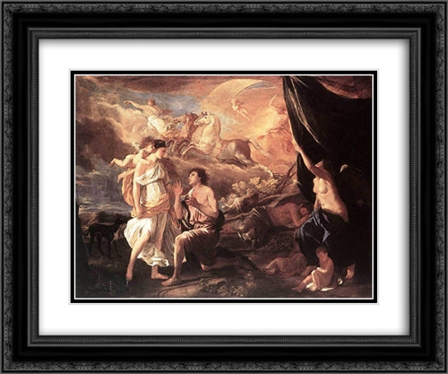 Selene and Endymion 24x20 Black Ornate Wood Framed Art Print Poster with Double Matting by Poussin, Nicolas