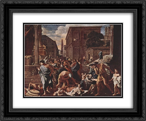 The Plague at Ashod 24x20 Black Ornate Wood Framed Art Print Poster with Double Matting by Poussin, Nicolas