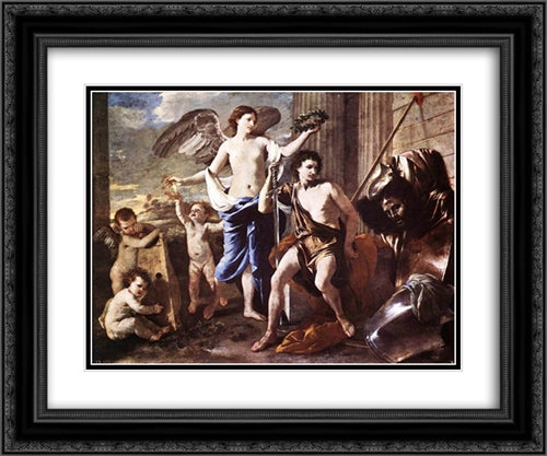 The Triumph of David 24x20 Black Ornate Wood Framed Art Print Poster with Double Matting by Poussin, Nicolas