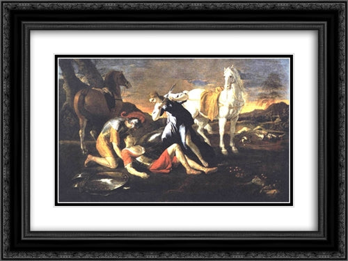 Tancred and Erminia 24x18 Black Ornate Wood Framed Art Print Poster with Double Matting by Poussin, Nicolas