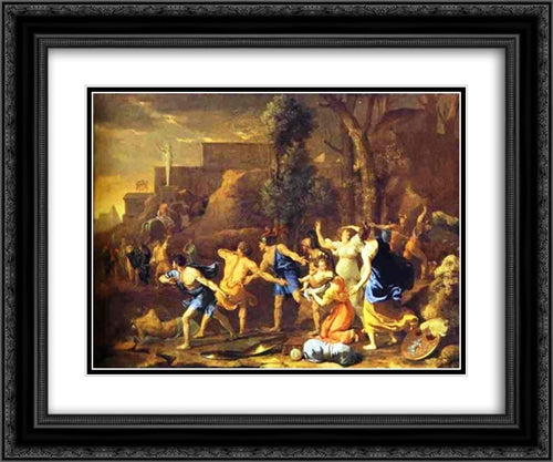 The Saving of the Infant Pyrrhus 24x20 Black Ornate Wood Framed Art Print Poster with Double Matting by Poussin, Nicolas