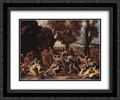 Moses Striking Water from the Rock 24x20 Black Ornate Wood Framed Art Print Poster with Double Matting by Poussin, Nicolas