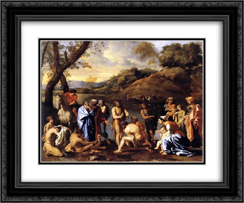 St. John Baptising the People 24x20 Black Ornate Wood Framed Art Print Poster with Double Matting by Poussin, Nicolas