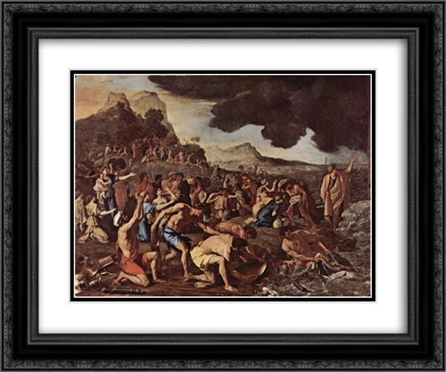 The crossing of the Red Sea 24x20 Black Ornate Wood Framed Art Print Poster with Double Matting by Poussin, Nicolas