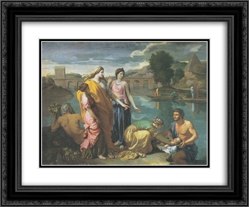 The Finding of Moses 24x20 Black Ornate Wood Framed Art Print Poster with Double Matting by Poussin, Nicolas