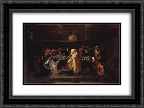 Extreme Unction 24x18 Black Ornate Wood Framed Art Print Poster with Double Matting by Poussin, Nicolas