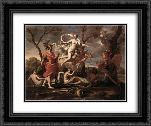 Venus Presenting Arms to Aeneas 24x20 Black Ornate Wood Framed Art Print Poster with Double Matting by Poussin, Nicolas