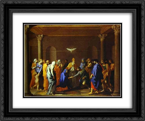 The Marriage of the Virgin 24x20 Black Ornate Wood Framed Art Print Poster with Double Matting by Poussin, Nicolas