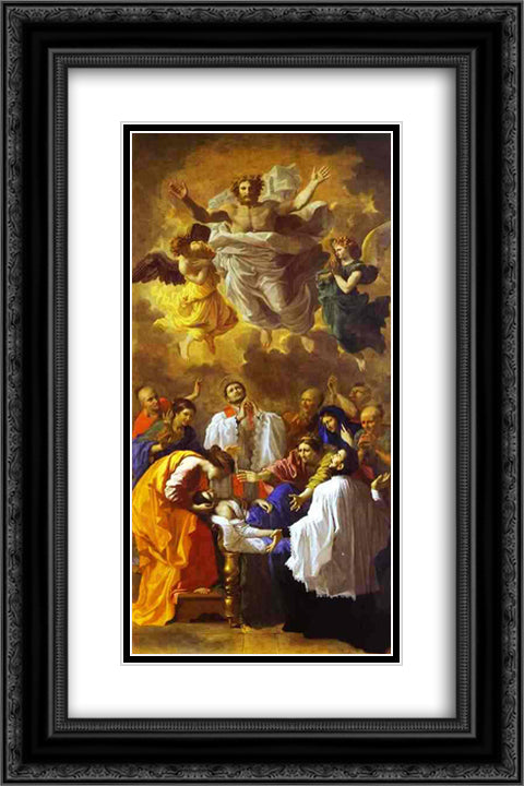 The Miracle of St. Francis Xavier 16x24 Black Ornate Wood Framed Art Print Poster with Double Matting by Poussin, Nicolas