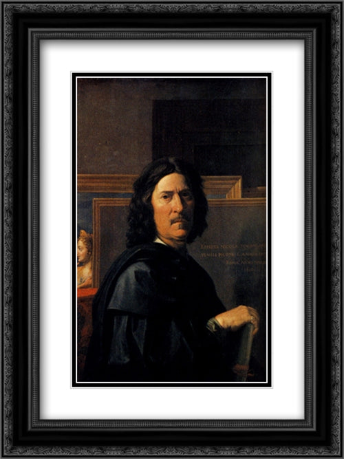 Self Portrait 18x24 Black Ornate Wood Framed Art Print Poster with Double Matting by Poussin, Nicolas