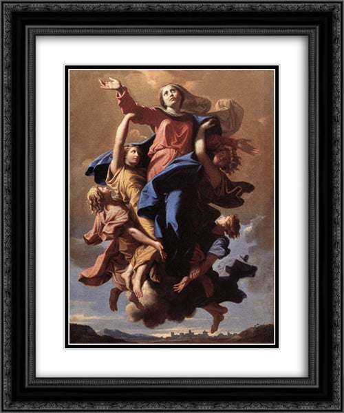 The Assumption of the Virgin 20x24 Black Ornate Wood Framed Art Print Poster with Double Matting by Poussin, Nicolas