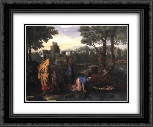 The Exposition of Moses 24x20 Black Ornate Wood Framed Art Print Poster with Double Matting by Poussin, Nicolas