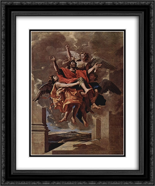 The Vision of St. Paul 20x24 Black Ornate Wood Framed Art Print Poster with Double Matting by Poussin, Nicolas