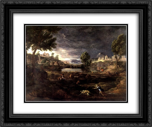 Stormy Landscape with Pyramus and Thisbe 24x20 Black Ornate Wood Framed Art Print Poster with Double Matting by Poussin, Nicolas