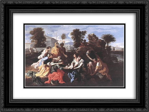 The Finding of Moses 24x18 Black Ornate Wood Framed Art Print Poster with Double Matting by Poussin, Nicolas