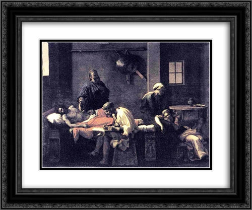 The Testament of Eudamidas 24x20 Black Ornate Wood Framed Art Print Poster with Double Matting by Poussin, Nicolas