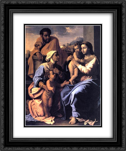 The Holy Family with St. Elizabeth and John the Baptist 20x24 Black Ornate Wood Framed Art Print Poster with Double Matting by Poussin, Nicolas