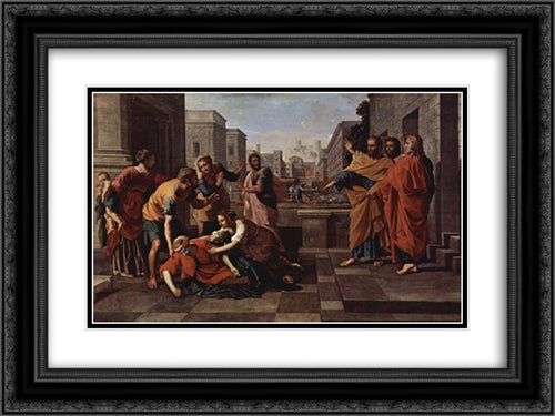 The Death of Saphire 24x18 Black Ornate Wood Framed Art Print Poster with Double Matting by Poussin, Nicolas