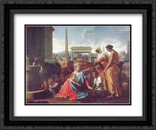 Rest on the escape to Egypt 24x20 Black Ornate Wood Framed Art Print Poster with Double Matting by Poussin, Nicolas