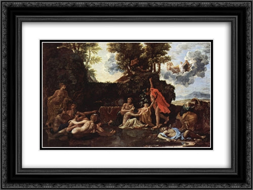 The birth of Baccus 24x18 Black Ornate Wood Framed Art Print Poster with Double Matting by Poussin, Nicolas