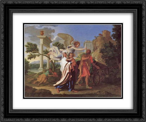 The Flight into Egypt 24x20 Black Ornate Wood Framed Art Print Poster with Double Matting by Poussin, Nicolas