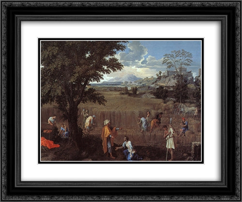 The Summer (Ruth and Boaz) 24x20 Black Ornate Wood Framed Art Print Poster with Double Matting by Poussin, Nicolas