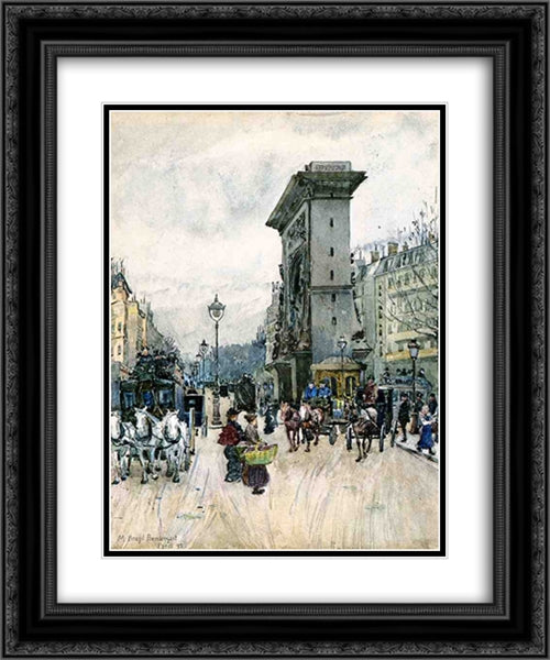 La Porte San Denis 20x24 Black Ornate Wood Framed Art Print Poster with Double Matting by Prendergast, Maurice