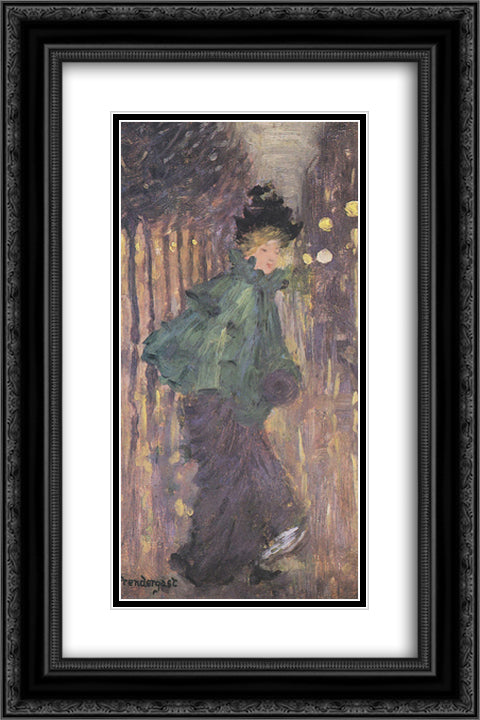 Lady on the Boulevard 16x24 Black Ornate Wood Framed Art Print Poster with Double Matting by Prendergast, Maurice