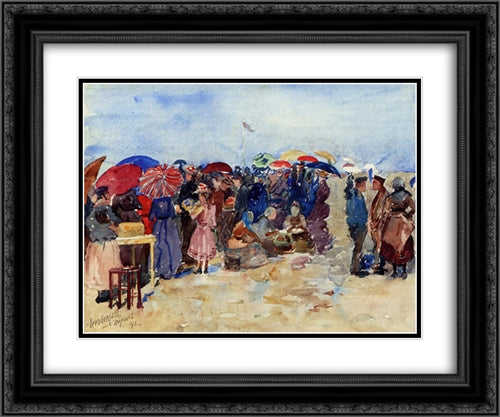 Treport Beach (also known as A Very Sunny Day, Treport) 24x20 Black Ornate Wood Framed Art Print Poster with Double Matting by Prendergast, Maurice