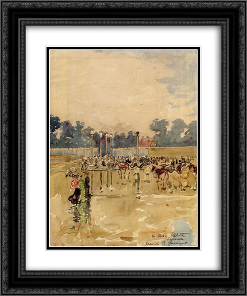 Paris Boulevard in the Rain 20x24 Black Ornate Wood Framed Art Print Poster with Double Matting by Prendergast, Maurice