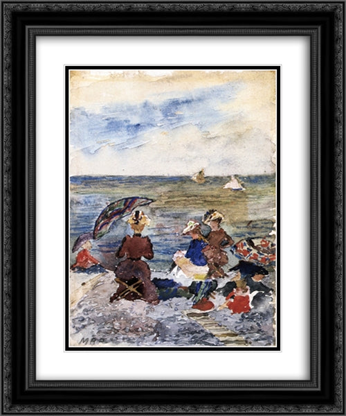 Figures on the Beach 20x24 Black Ornate Wood Framed Art Print Poster with Double Matting by Prendergast, Maurice