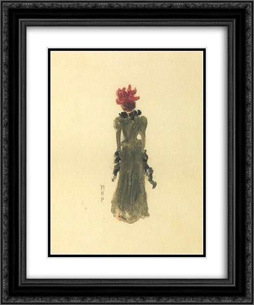 Green Dress 20x24 Black Ornate Wood Framed Art Print Poster with Double Matting by Prendergast, Maurice