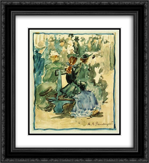 Ladies Seated on a Bench (also known as Ladies in the Park) 20x22 Black Ornate Wood Framed Art Print Poster with Double Matting by Prendergast, Maurice