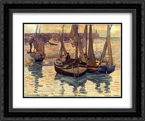 Small Fishing Boats, Treport, France 24x20 Black Ornate Wood Framed Art Print Poster with Double Matting by Prendergast, Maurice