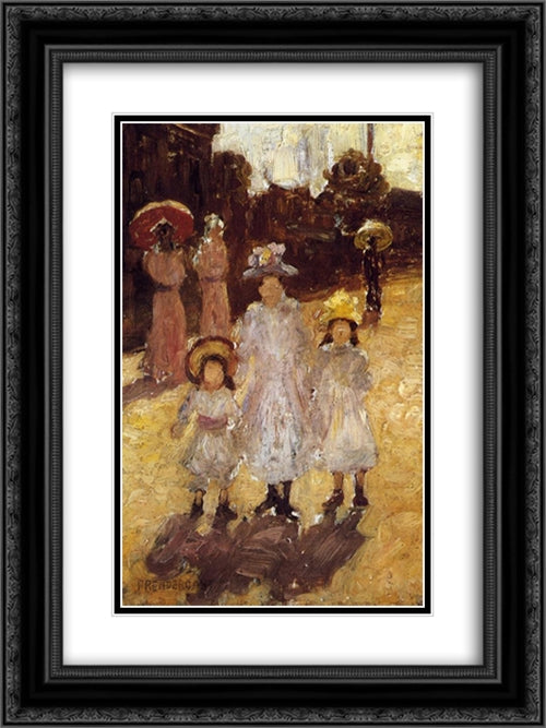 Sunday Morning, Paris 18x24 Black Ornate Wood Framed Art Print Poster with Double Matting by Prendergast, Maurice