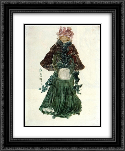 The Red Cape 20x24 Black Ornate Wood Framed Art Print Poster with Double Matting by Prendergast, Maurice