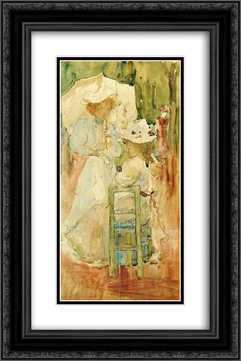 Two Women in a Park 16x24 Black Ornate Wood Framed Art Print Poster with Double Matting by Prendergast, Maurice