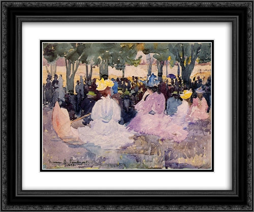 Figures on the Grass 24x20 Black Ornate Wood Framed Art Print Poster with Double Matting by Prendergast, Maurice