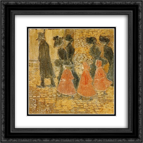 Three Little Girls in Red 20x20 Black Ornate Wood Framed Art Print Poster with Double Matting by Prendergast, Maurice