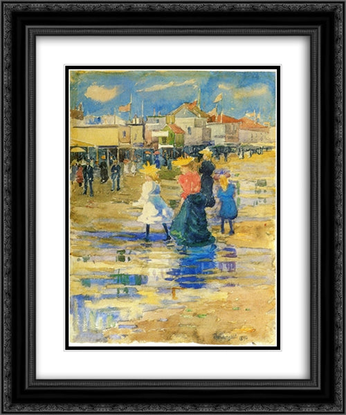 Revere Beach 20x24 Black Ornate Wood Framed Art Print Poster with Double Matting by Prendergast, Maurice