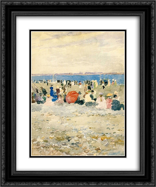 Revere Beach 20x24 Black Ornate Wood Framed Art Print Poster with Double Matting by Prendergast, Maurice