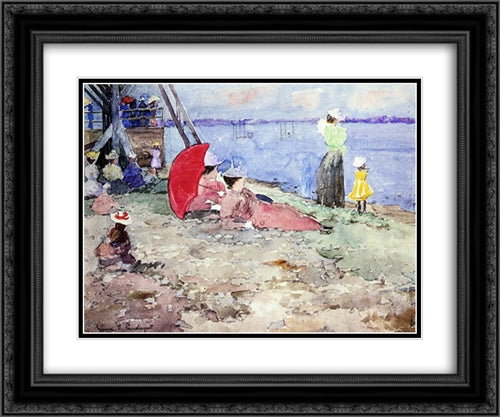 Revere Beach 24x20 Black Ornate Wood Framed Art Print Poster with Double Matting by Prendergast, Maurice