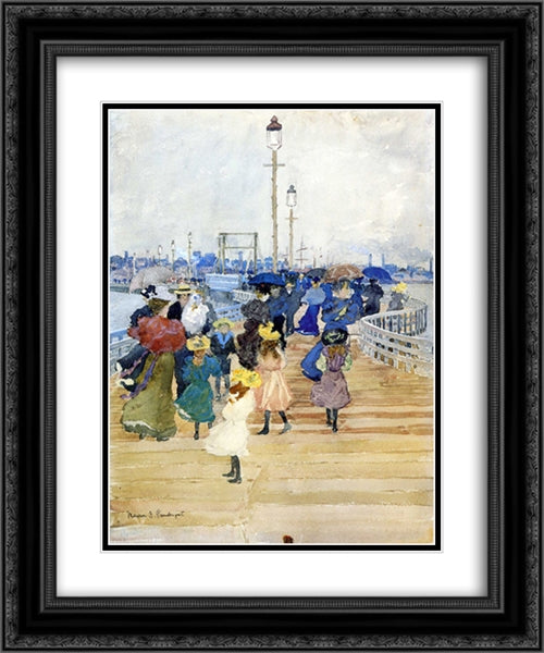 South Boston Pier (also known as Atlantic City Pier) 20x24 Black Ornate Wood Framed Art Print Poster with Double Matting by Prendergast, Maurice