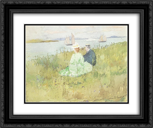 Viewing the Ships 24x20 Black Ornate Wood Framed Art Print Poster with Double Matting by Prendergast, Maurice