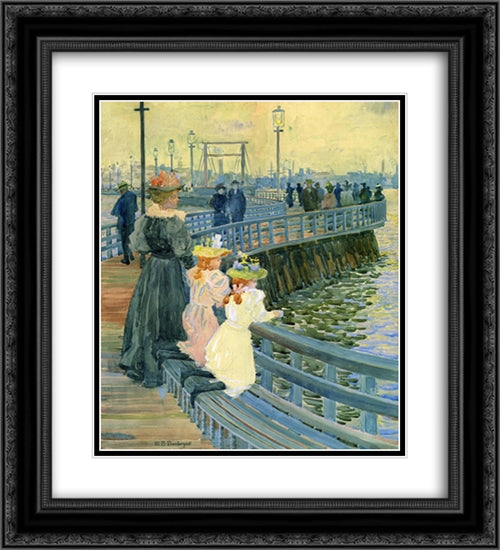 City Point Bridge 20x22 Black Ornate Wood Framed Art Print Poster with Double Matting by Prendergast, Maurice