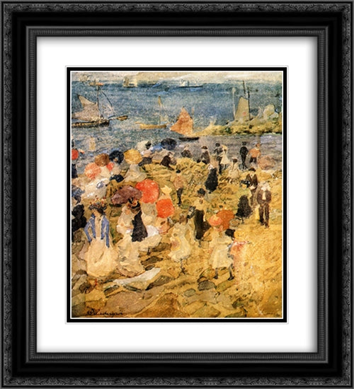 Early Beach 20x22 Black Ornate Wood Framed Art Print Poster with Double Matting by Prendergast, Maurice