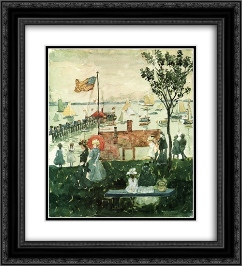 Excursionists, Nahant 20x22 Black Ornate Wood Framed Art Print Poster with Double Matting by Prendergast, Maurice