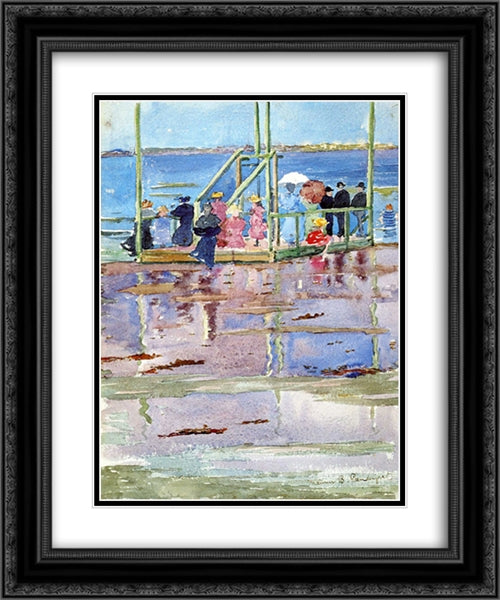 Float at Low Tide, Revere Beach (also known as People at the Beach) 20x24 Black Ornate Wood Framed Art Print Poster with Double Matting by Prendergast, Maurice