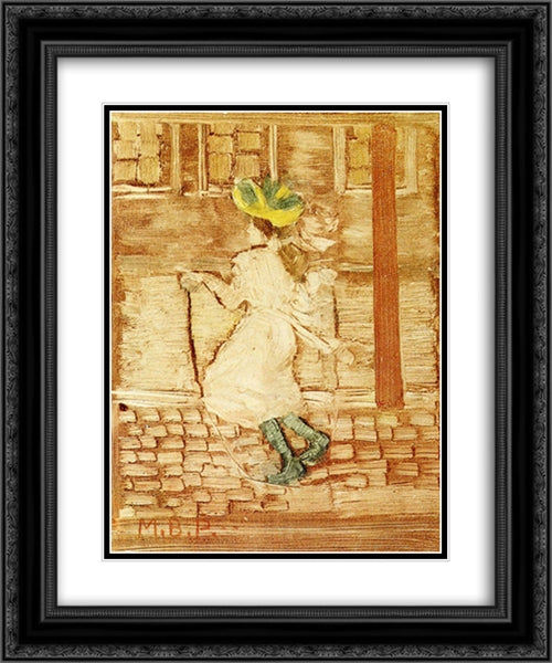 Jumping Rope 20x24 Black Ornate Wood Framed Art Print Poster with Double Matting by Prendergast, Maurice